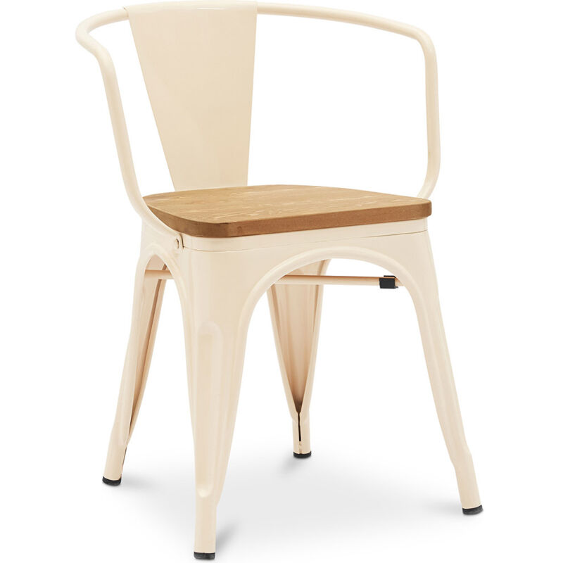 foto del prodotto sedia da pranzo con braccioli - design industriale - legno e acciaio - nuova edizione - stylix crema