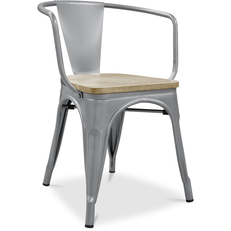 foto del prodotto sedia da pranzo con braccioli - design industriale - legno e acciaio - nuova edizione - stylix grigio chiaro