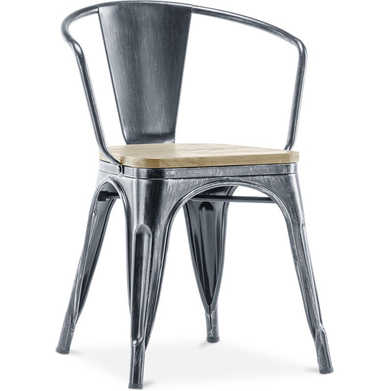 foto del prodotto sedia da pranzo con braccioli design industriale legno e acciaio nuova edizione stylix industriel