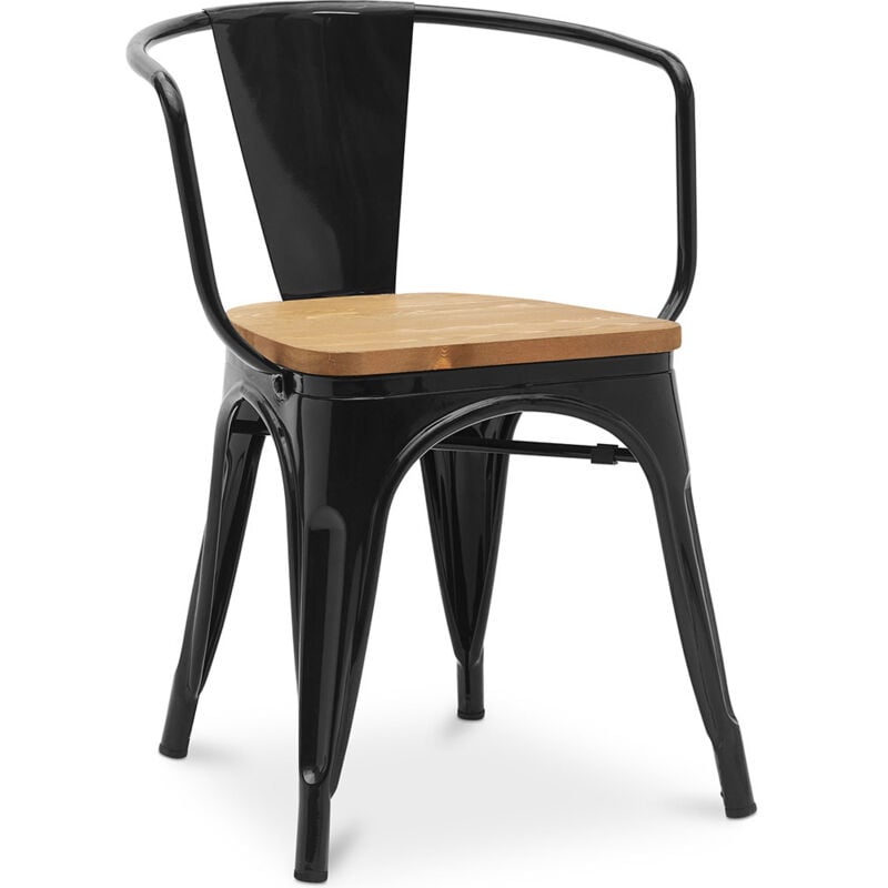 foto del prodotto sedia da pranzo con braccioli design industriale legno e acciaio nuova edizione stylix nero