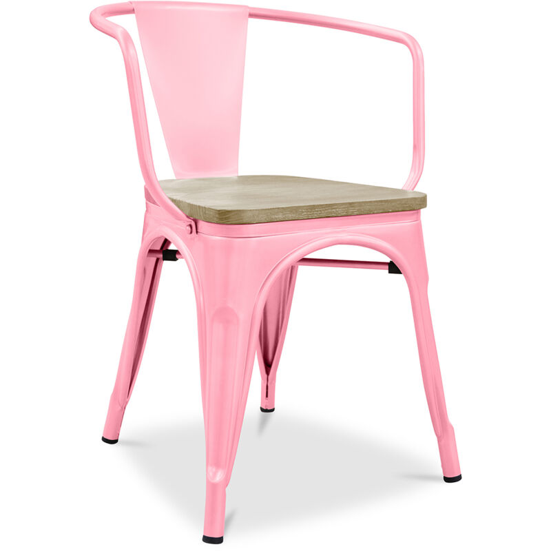 foto del prodotto sedia da pranzo con braccioli legno e acciaio stylix rosa