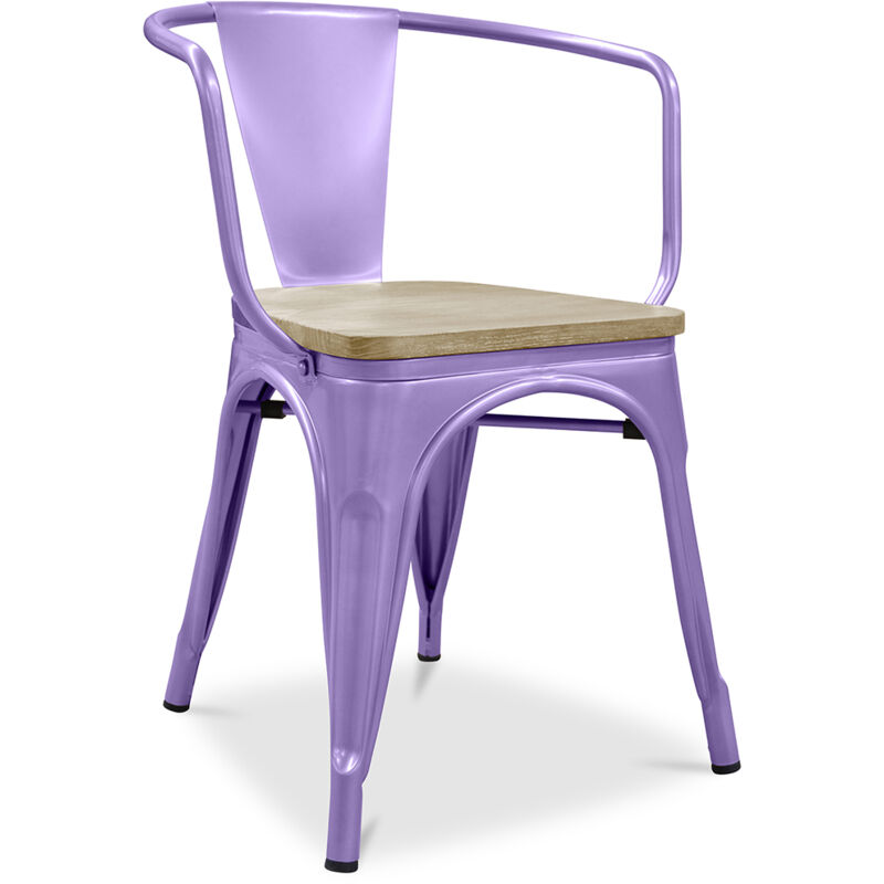 foto del prodotto sedia da pranzo con braccioli legno e acciaio stylix viola pastello