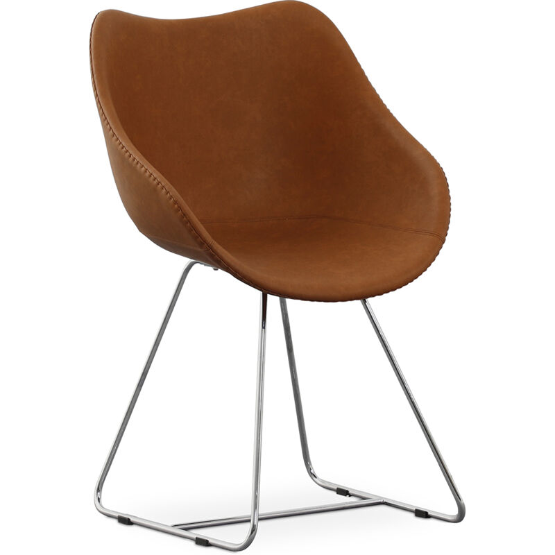 foto del prodotto sedia da pranzo con braccioli similpelle pu stylix nero clun cognac