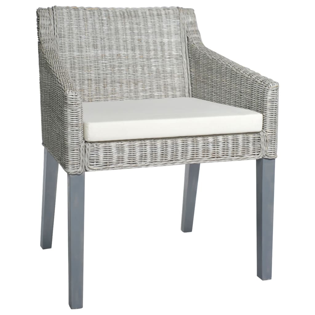foto del prodotto sedia da pranzo con cuscino grigio in rattan naturale cod mxl 25609