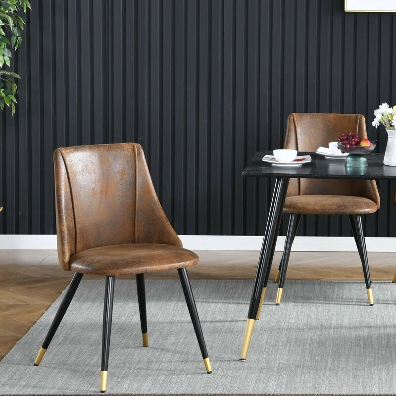 foto del prodotto sedia da pranzo con rivestimento effetto pelle scamosciata, sedile e1 da 18 mm e gambe in metallo in stile scandinavo marrone nero e oro meubles