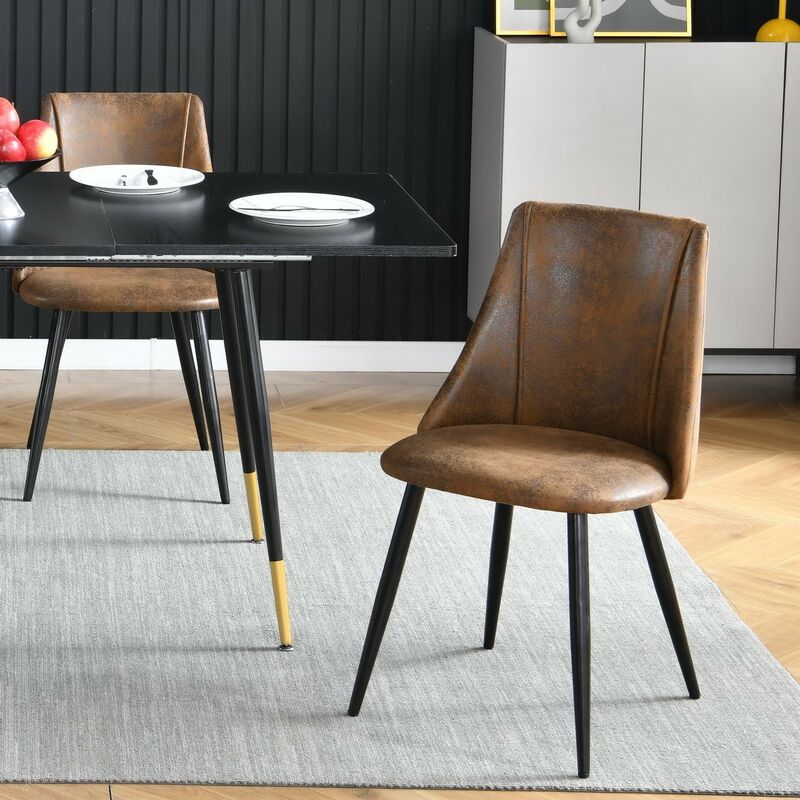 foto del prodotto sedia da pranzo con rivestimento effetto pelle scamosciata, sedile e1 da 18 mm e gambe in metallo in stile scandinavo marrone nero meubles cosy