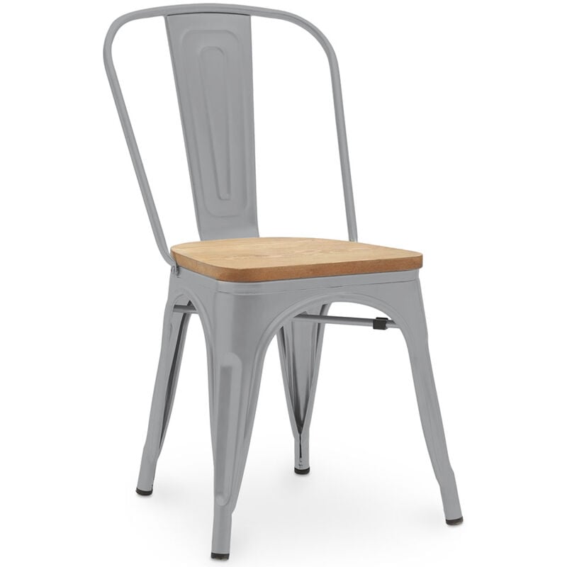 foto del prodotto sedia da pranzo design industriale acciaio e legno nuova edizione stylix grigio chiaro