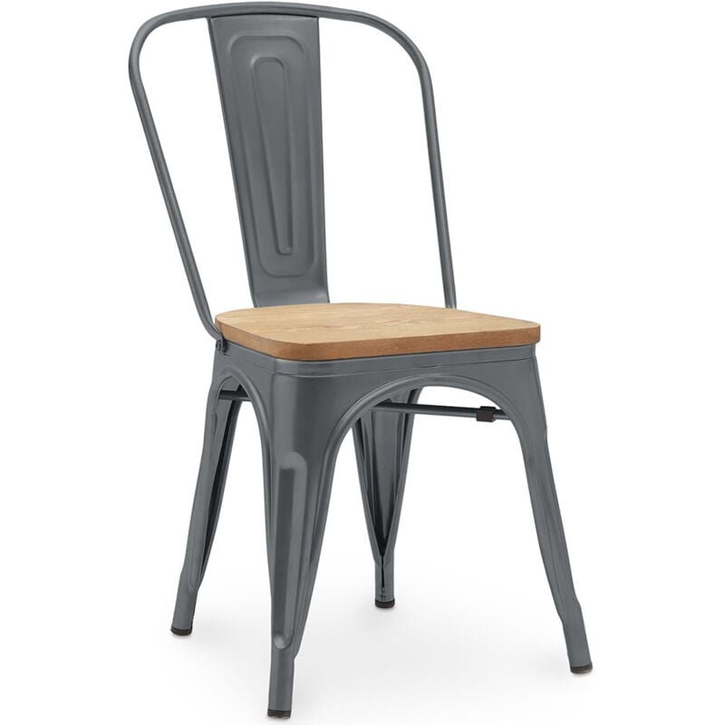 foto del prodotto sedia da pranzo design industriale acciaio e legno nuova edizione stylix grigio scuro