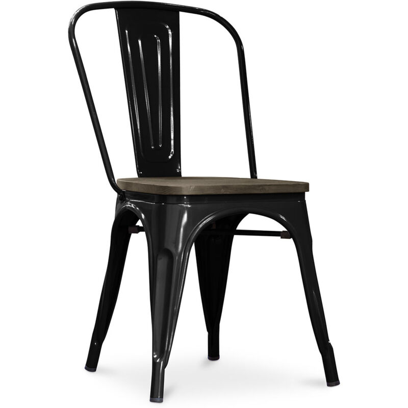 foto del prodotto sedia da pranzo design industriale acciaio e legno nuova edizione stylix nero