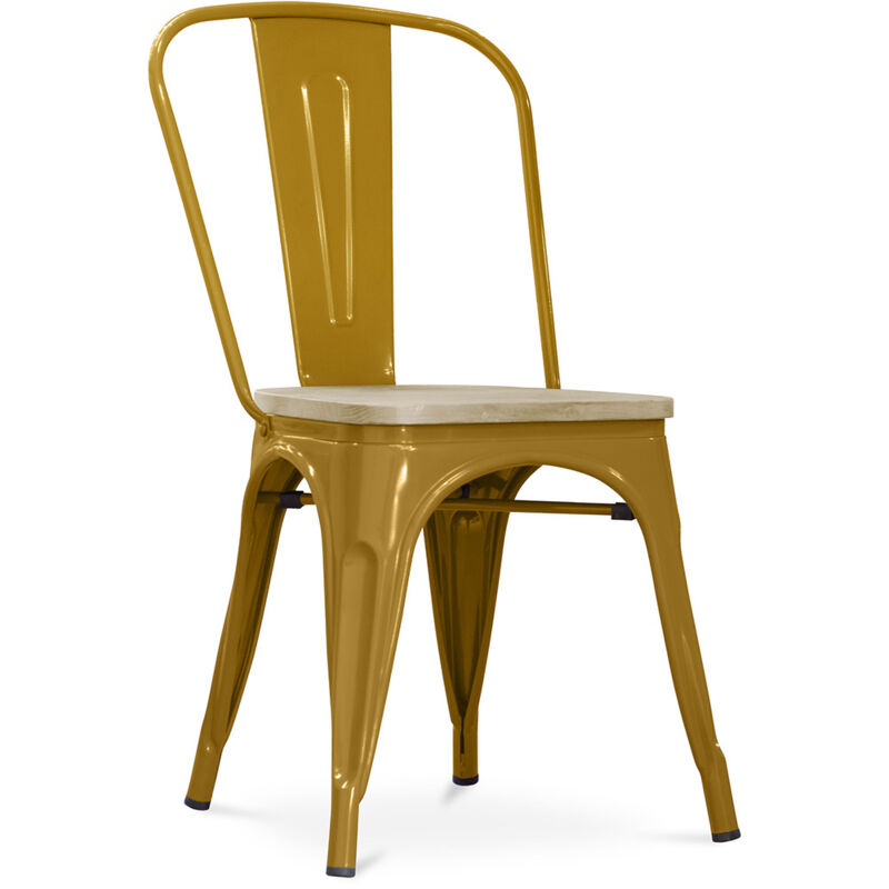 foto del prodotto sedia da pranzo design industriale acciaio e legno nuova edizione stylix oro