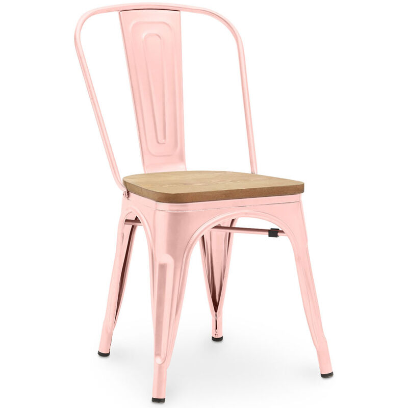 foto del prodotto sedia da pranzo design industriale acciaio e legno nuova edizione stylix pastel orange