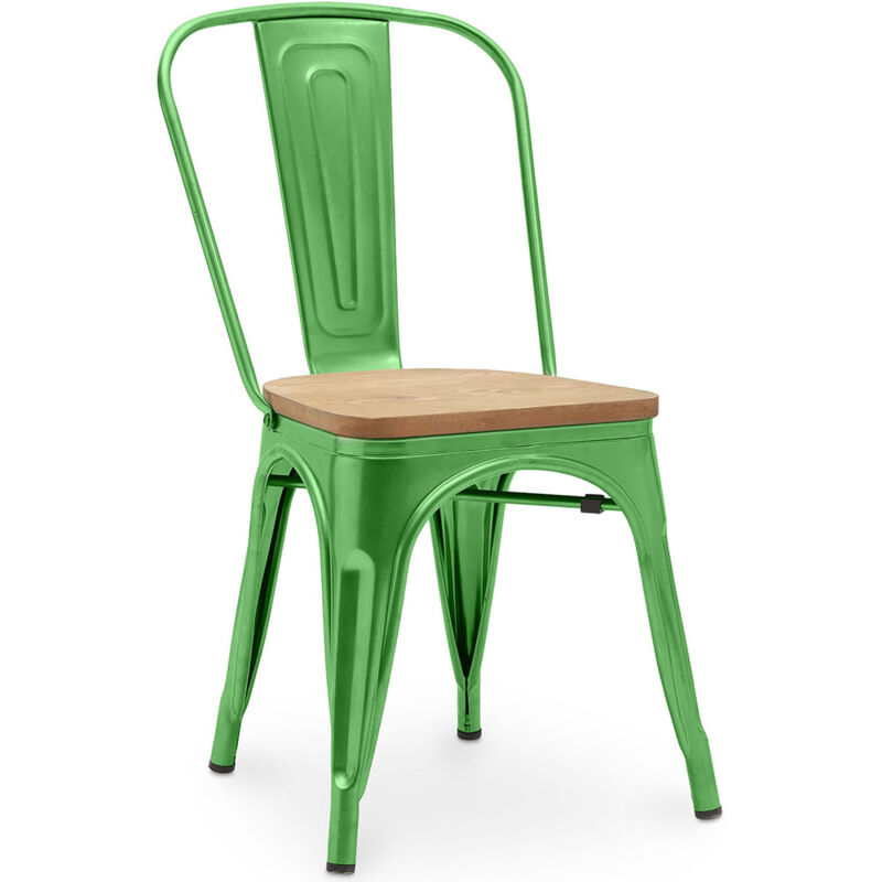 foto del prodotto sedia da pranzo design industriale acciaio e legno nuova edizione stylix verde