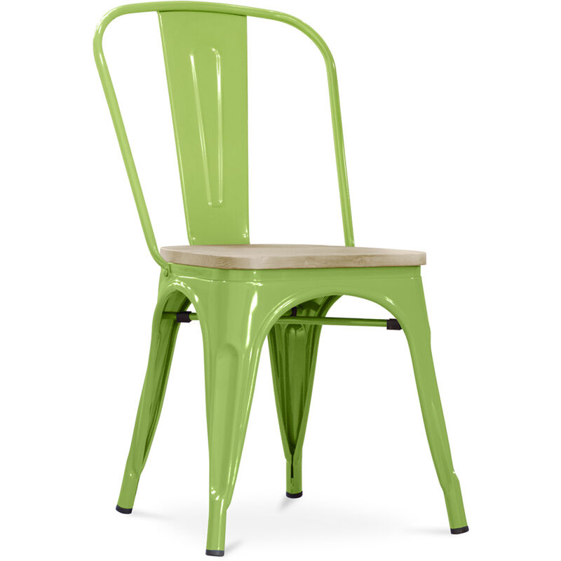 foto del prodotto sedia da pranzo design industriale acciaio e legno nuova edizione stylix verde chiaro