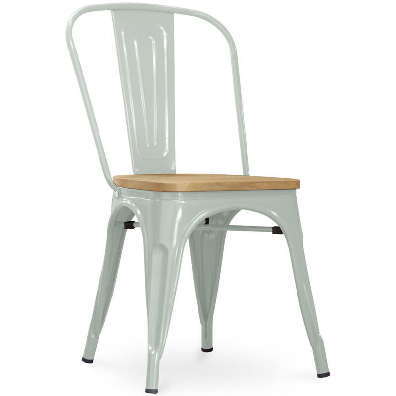 foto del prodotto sedia da pranzo design industriale acciaio e legno nuova edizione stylix verde pallido