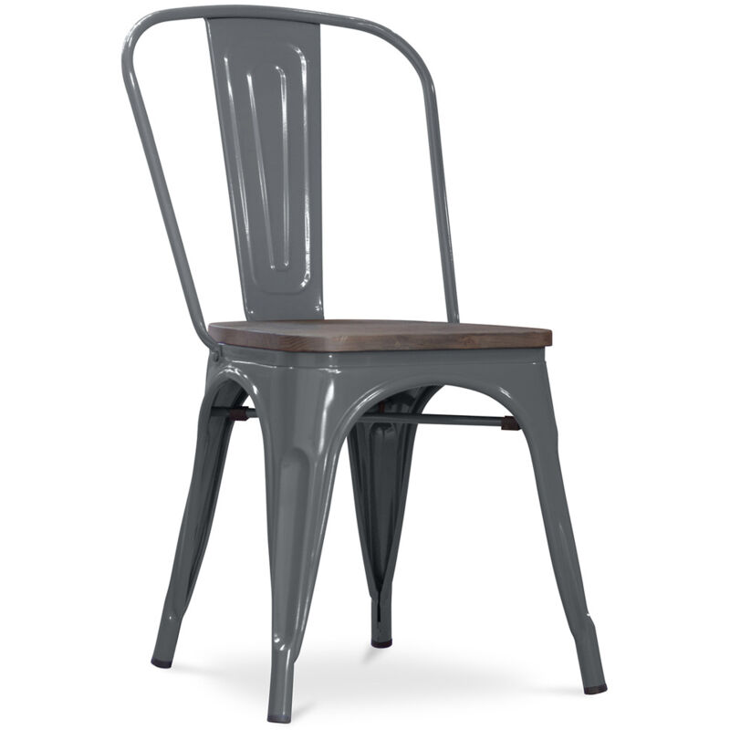 foto del prodotto sedia da pranzo design industriale legno e acciaio nuova edizione stylix grigio scuro