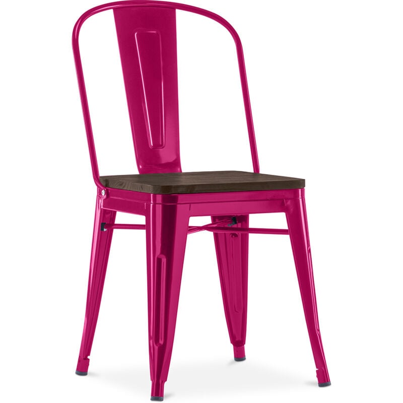 foto del prodotto sedia da pranzo design industriale legno e acciaio stylix fucsia
