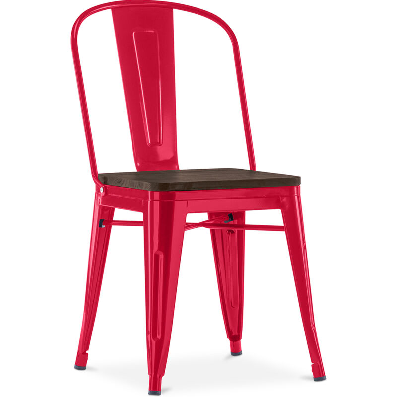 foto del prodotto sedia da pranzo design industriale legno e acciaio stylix rosso