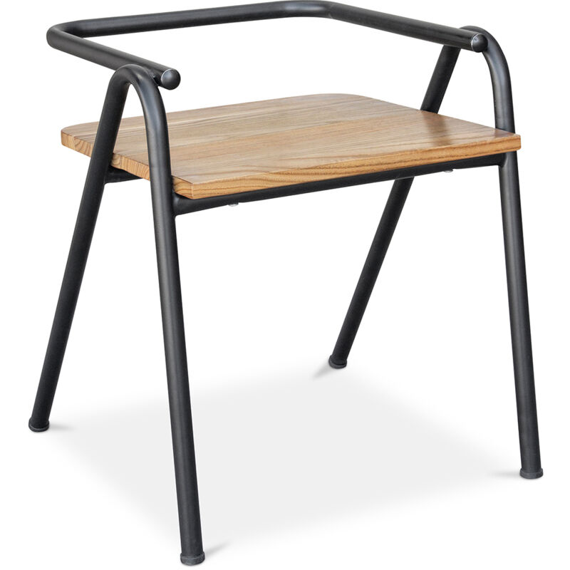 foto del prodotto sedia da pranzo design industriale legno e metallo achak nero