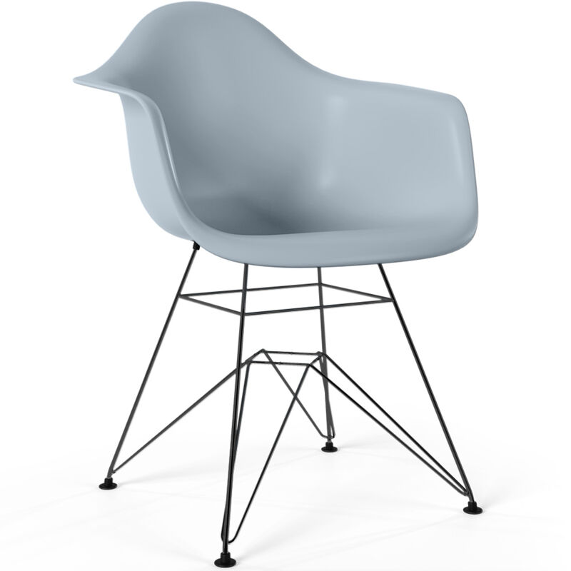 foto del prodotto sedia da pranzo design scandinavo e gambe in metallo nero nordika grigio chiaro