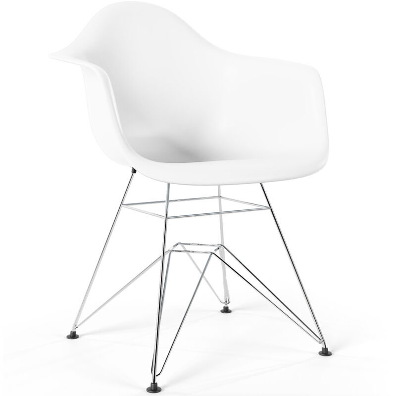 foto del prodotto sedia da pranzo design scandinavo e gambe in metallo nordika bianco