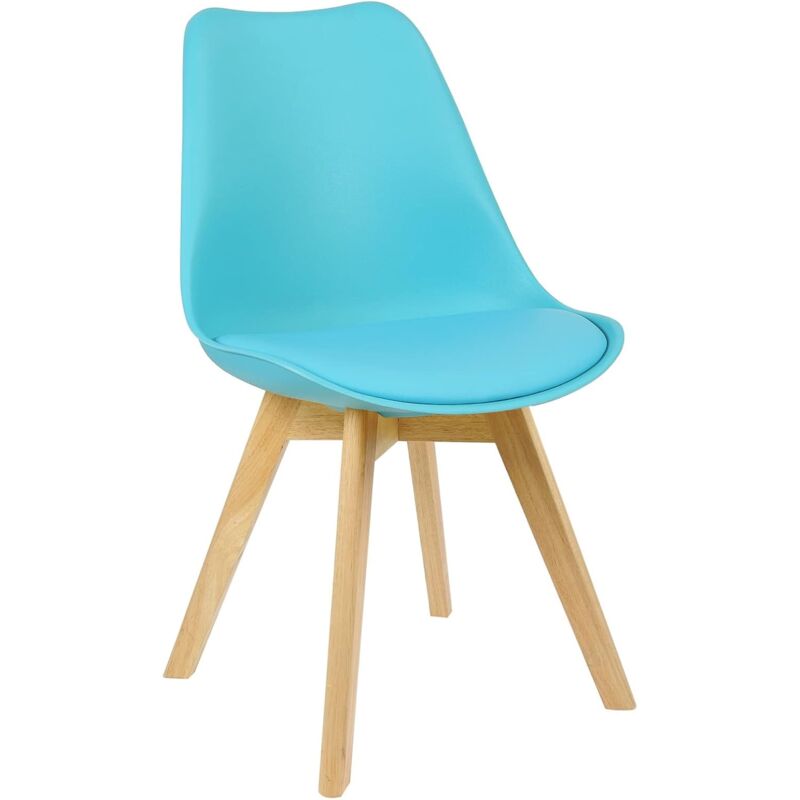 foto del prodotto sedia da pranzo ecopelle con schienale seduta imbottita gambe di legno 1pz blu woltu