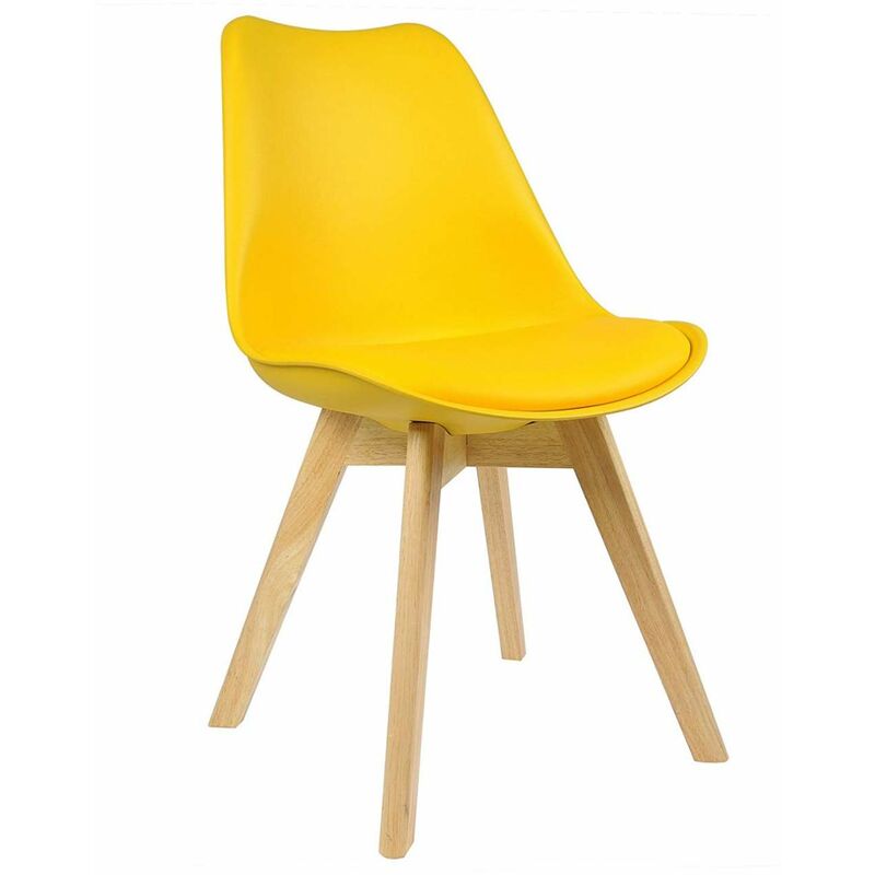 foto del prodotto sedia da pranzo ecopelle con schienale seduta imbottita gambe di legno 1pz giallo woltu