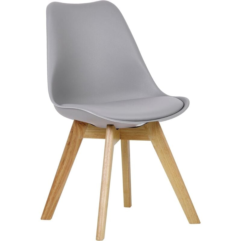 foto del prodotto sedia da pranzo ecopelle con schienale seduta imbottita gambe di legno 1pz grigio woltu