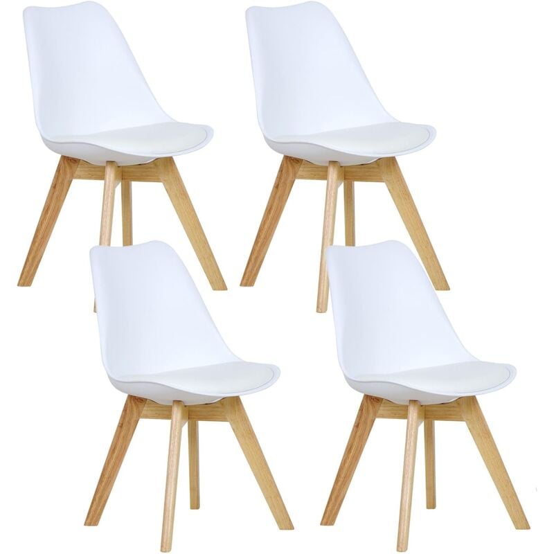 foto del prodotto sedia da pranzo ecopelle con schienale seduta imbottita gambe di legno set di 4 sedie da pranzo bianco woltu