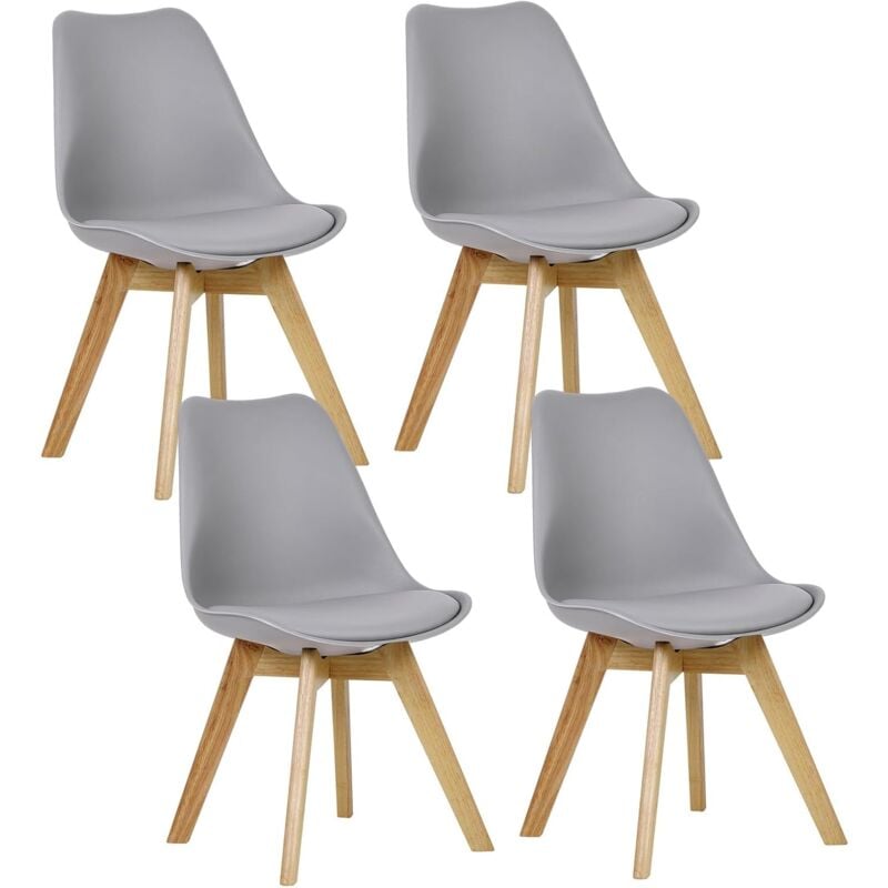 foto del prodotto sedia da pranzo ecopelle con schienale seduta imbottita gambe di legno set di 4 sedie da pranzo grigio woltu