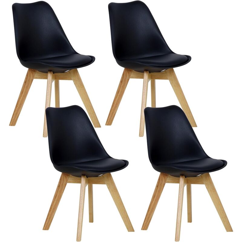 foto del prodotto sedia da pranzo ecopelle con schienale seduta imbottita gambe di legno set di 4 sedie da pranzo nero woltu