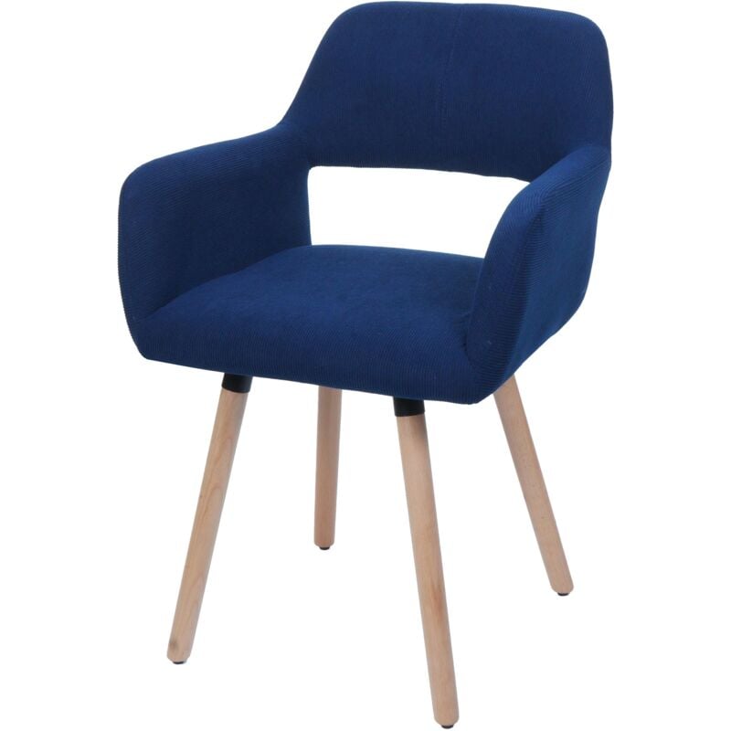 foto del prodotto sedia da pranzo hhg 878 ii, poltroncina cucina imbottita, legno stoffa tessuto a coste 400g m , blu