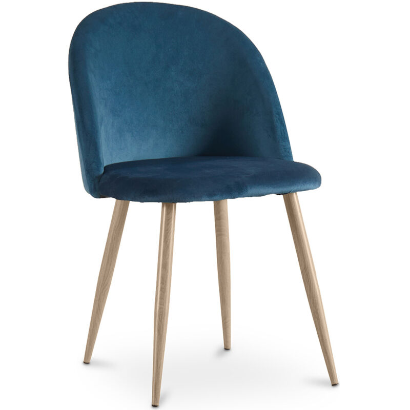 foto del prodotto sedia da pranzo imbottita in velluto stile scandinavo evelyne blu scuro