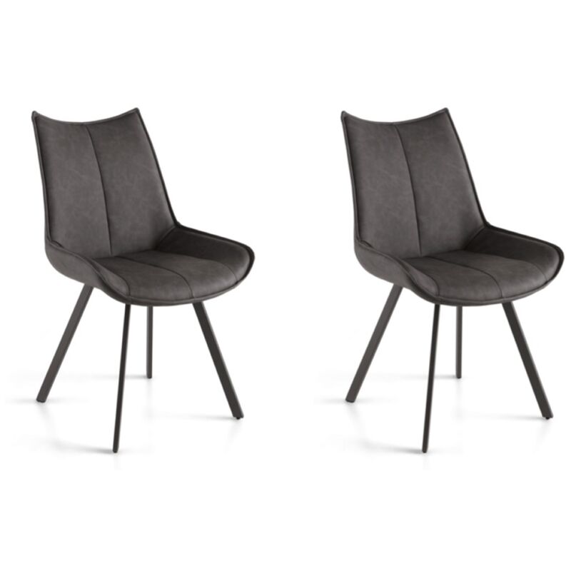 foto del prodotto sedia da pranzo in ecopelle con seduta e gambe antracite clodia set 2 pz
