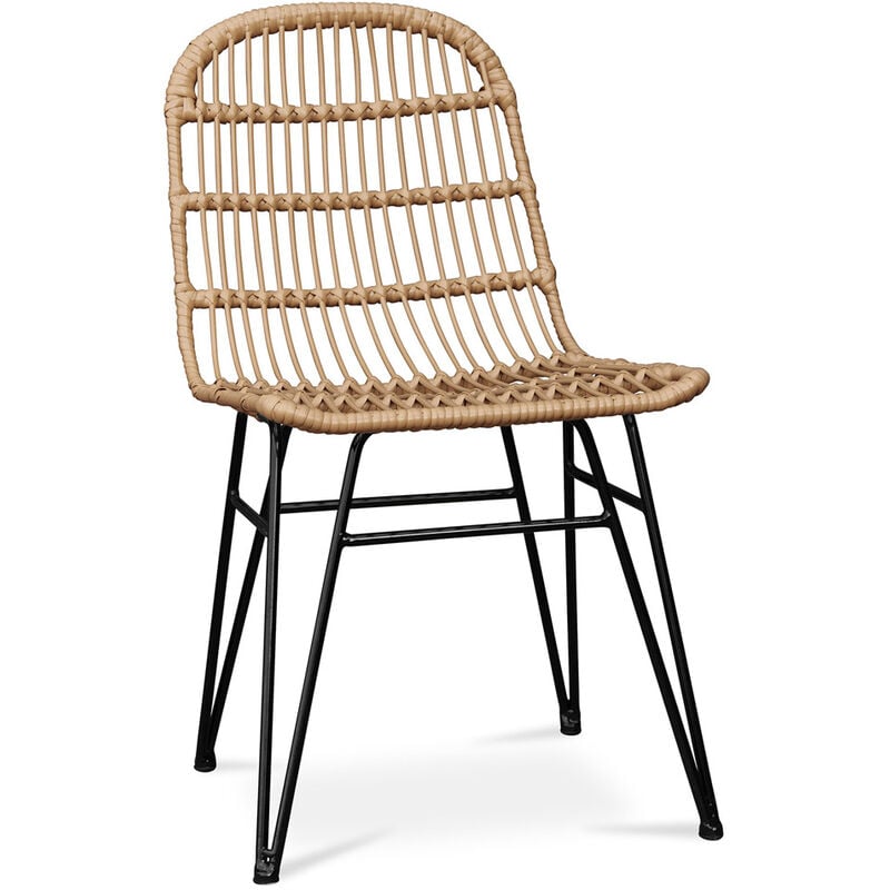 foto del prodotto sedia da pranzo in rattan stile boho many marrone scuro