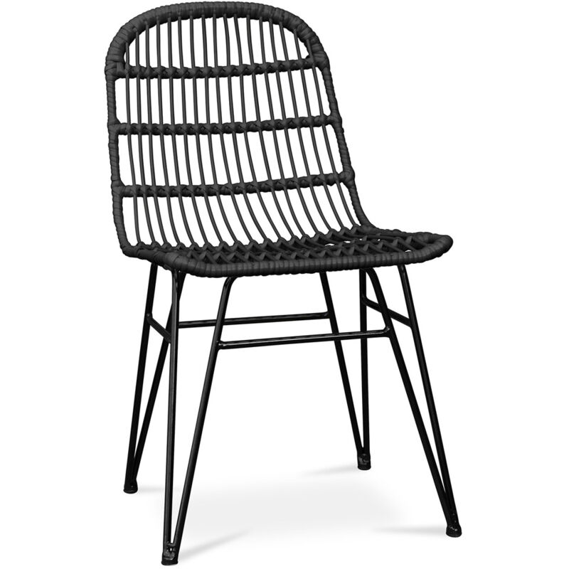 foto del prodotto sedia da pranzo in rattan stile boho many nero