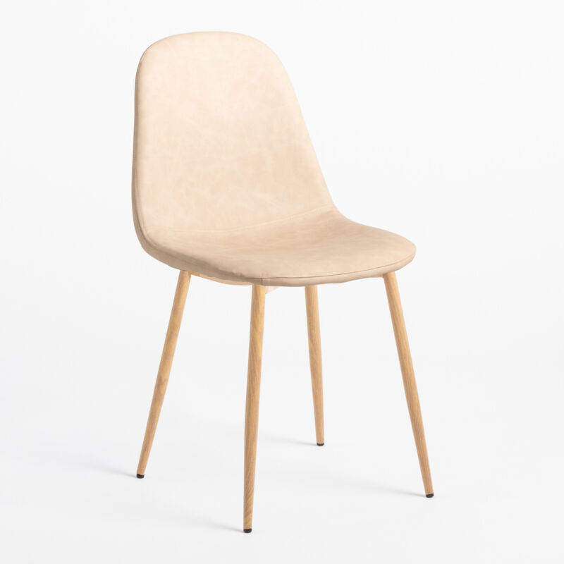 foto del prodotto sedia da pranzo in similpelle glamm sklum beige crema legno naturale