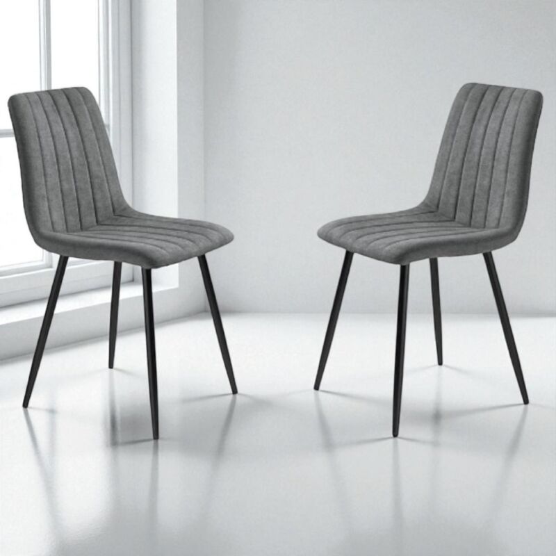 foto del prodotto sedia da pranzo in tessuto grigio scuro gambe metallo nere kole 2 sedie