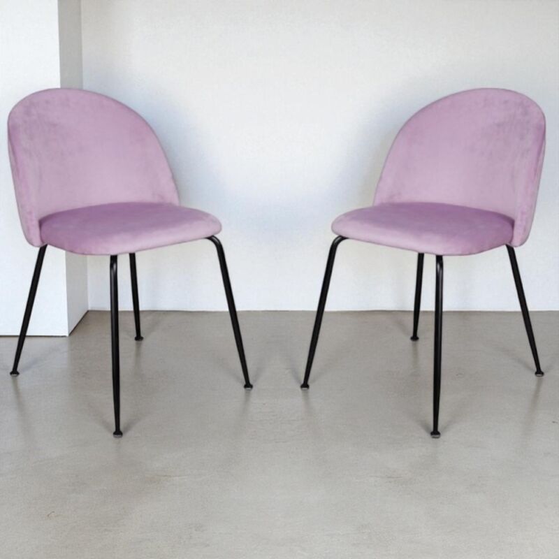 foto del prodotto sedia da pranzo in velluto glicine con gambe in metallo nero paris 2 sedie