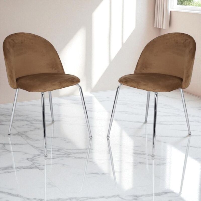 foto del prodotto sedia da pranzo in velluto marrone con gambe in metallo cromo paris 2 sedie