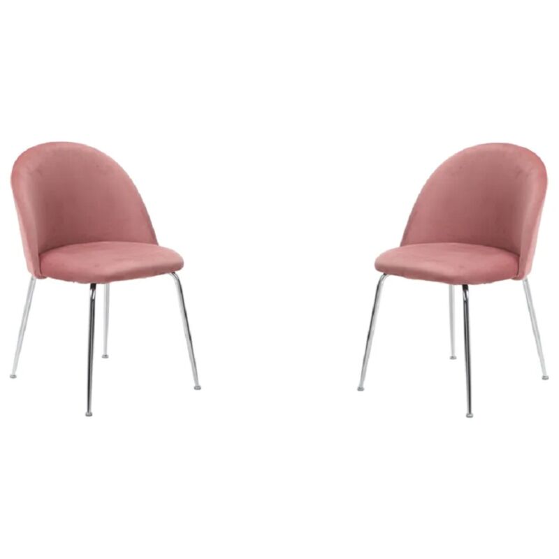 foto del prodotto sedia da pranzo in velluto rosa con gambe in metallo cromo paris 2 sedie