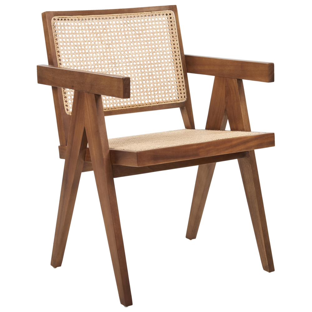 foto del prodotto sedia da pranzo mogano legno marrone e rattan naturale schienale minimalista soggiorno sala da pranzo