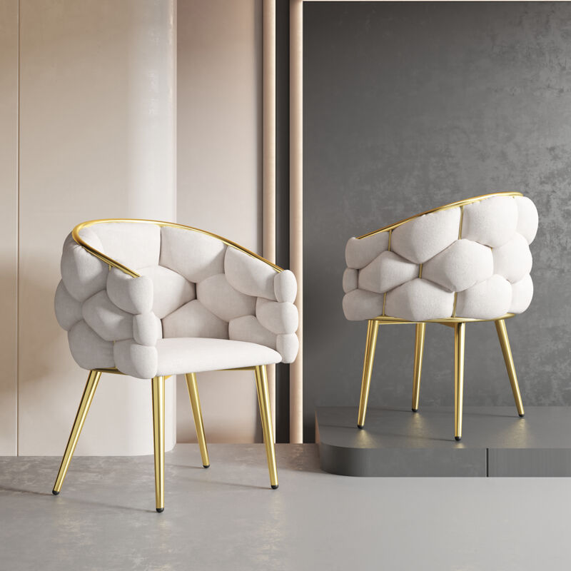 foto del prodotto sedia da pranzo, poltrona, poltrona, gambe in metallo, velluto, beige oro, 1 pezzo modfu