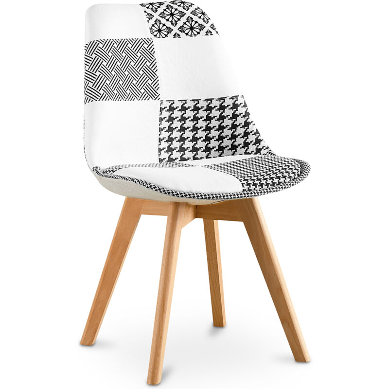 foto del prodotto sedia da pranzo rivestimento patchwork bianco e nero nuova edizione sam bianco nero
