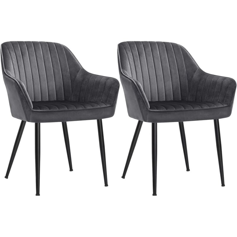foto del prodotto sedia da pranzo, set di 2, poltroncina, sedia imbottita con braccioli, sedile ampio 49 cm, gambe in metallo, fodera in velluto, portata 110 kg, per