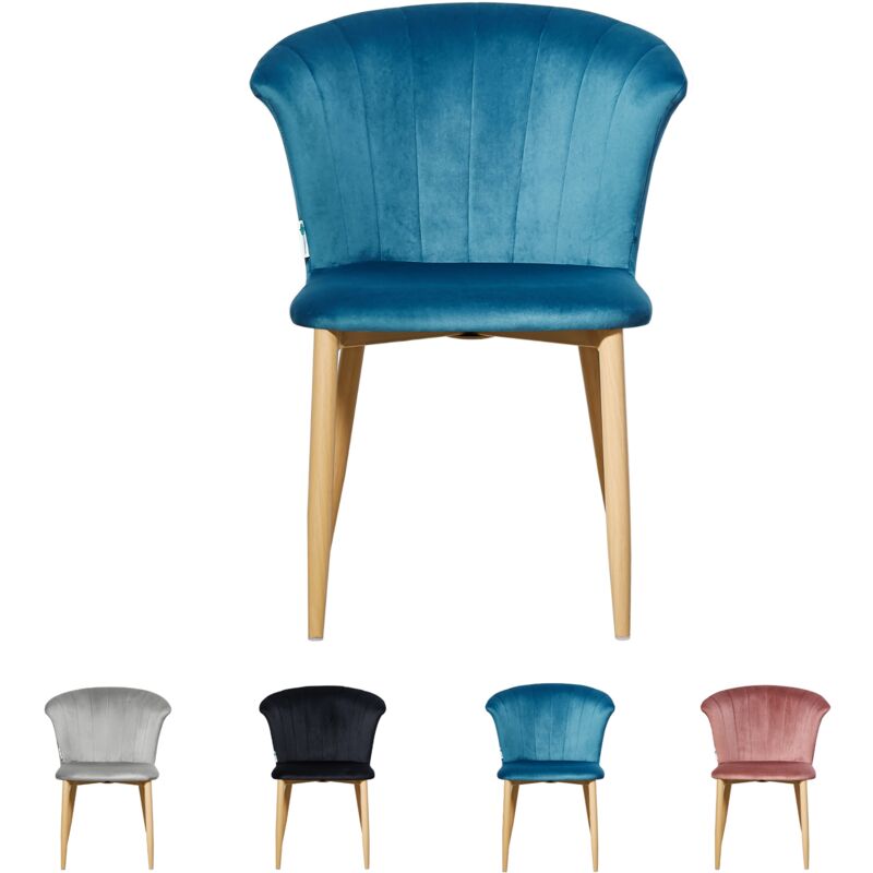 foto del prodotto sedia da pranzo singola elsa velvet sedia da pranzo moderna imbottita con gambe in legno blu