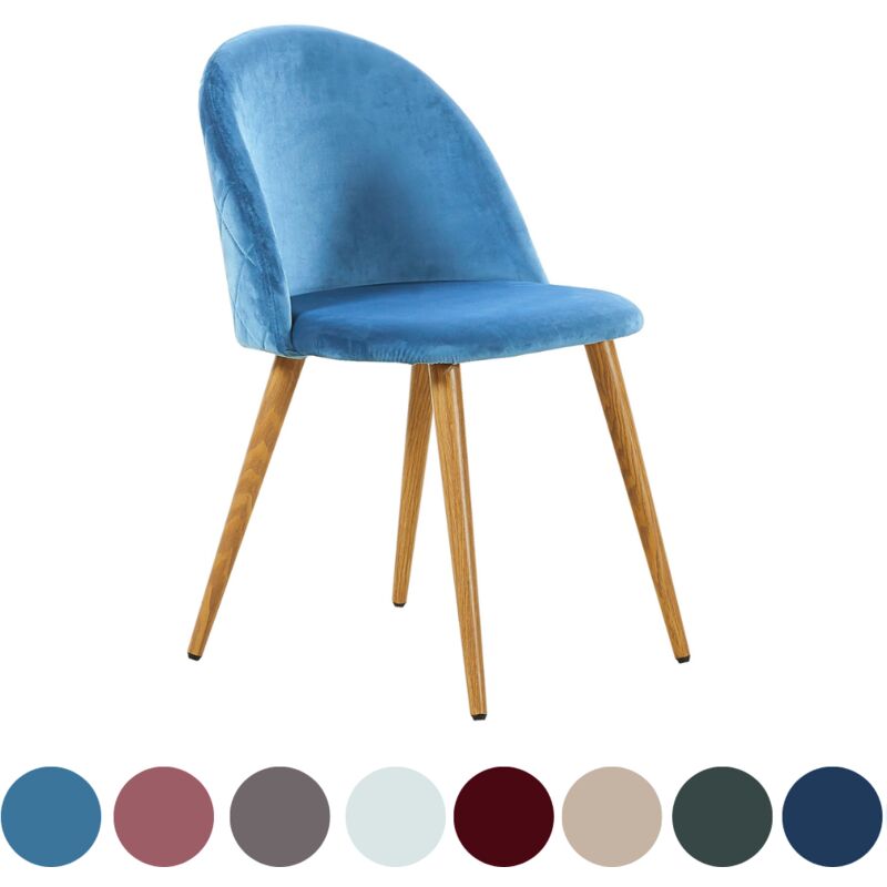 foto del prodotto sedia da pranzo singola lucia velvet sedia da pranzo moderna imbottita con schienale curvo e gambe in legno blu