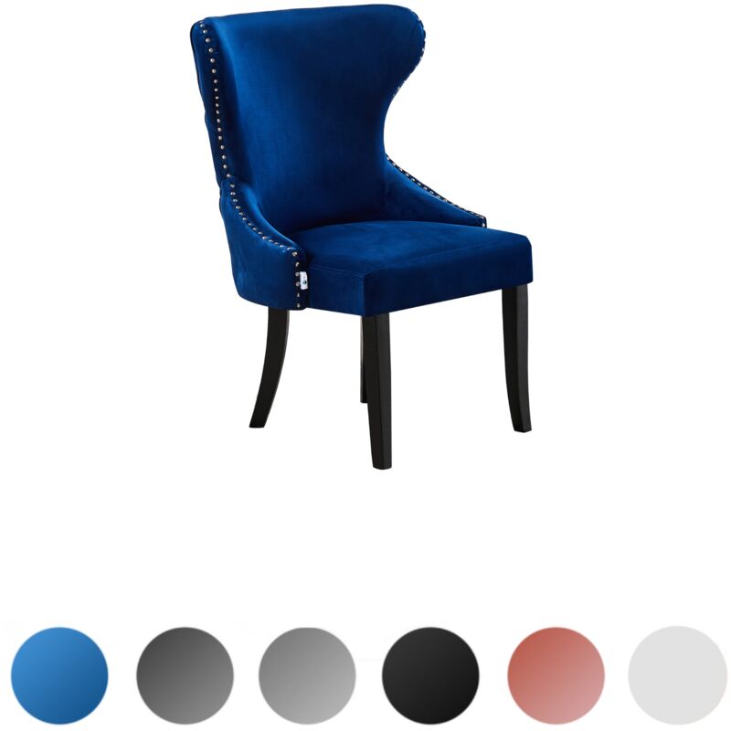 foto del prodotto sedia da pranzo singola mayfair lux in velluto con gambe in legno sedia da pranzo sedia imbottita sedia da pranzo moderna blu reale