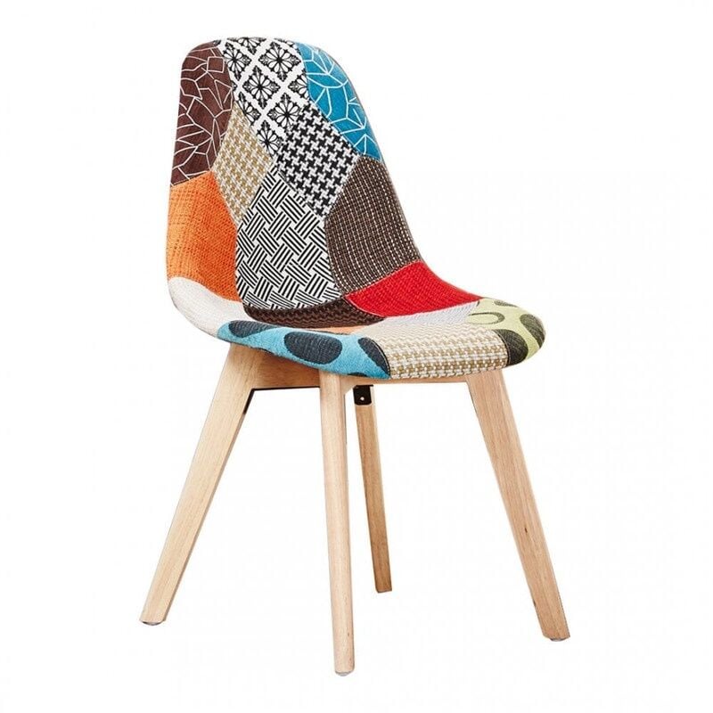foto del prodotto sedia da pranzo singola patchwork imbottitura in tessuto con gambe in legno sedia da pranzo multicolore