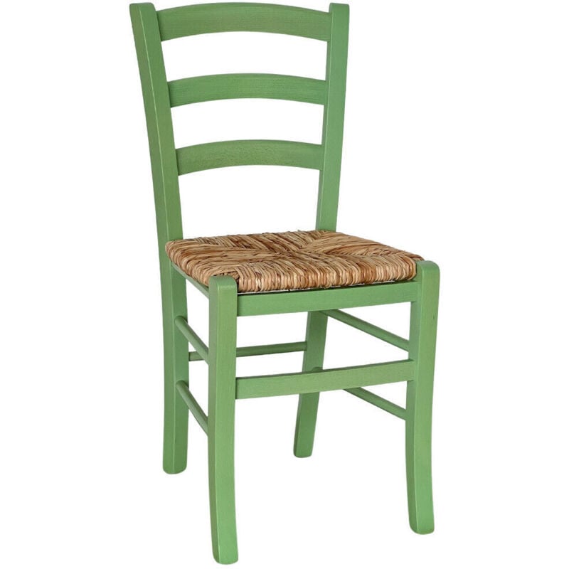 foto del prodotto sedia da pranzo venezia in legno verniciato verde con seduta in paglia di riso