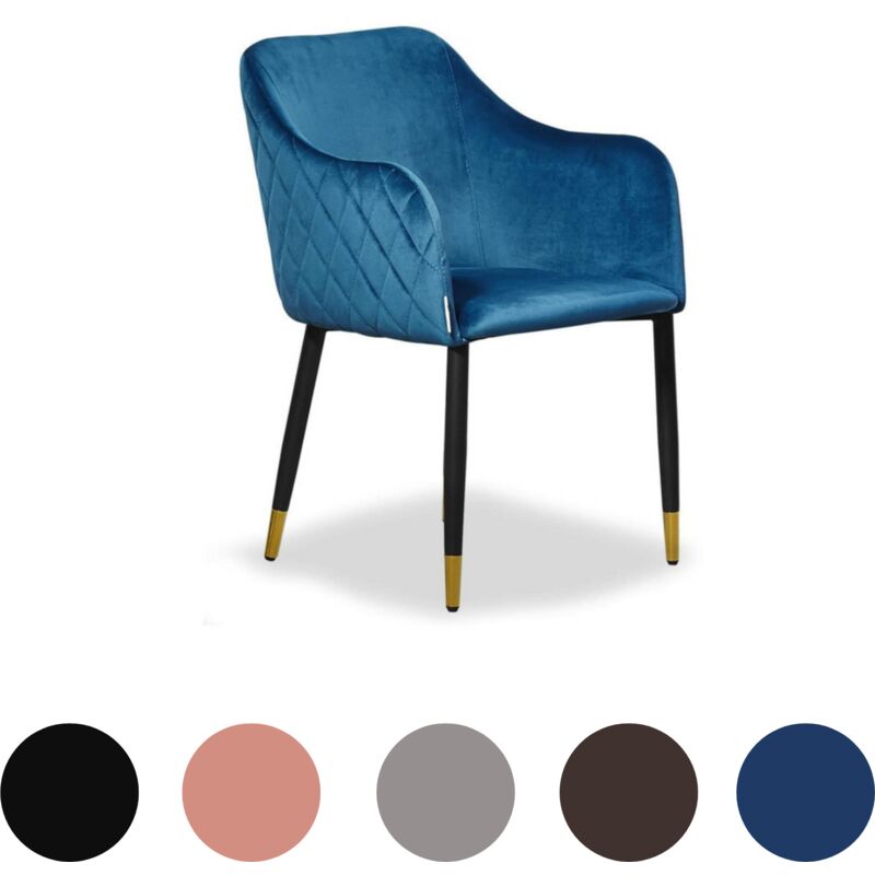 foto del prodotto sedia da pranzo verona velvet singola gambe in metallo con terminali dorati sedia da pranzo sedia imbottita sedia da pranzo moderna blu